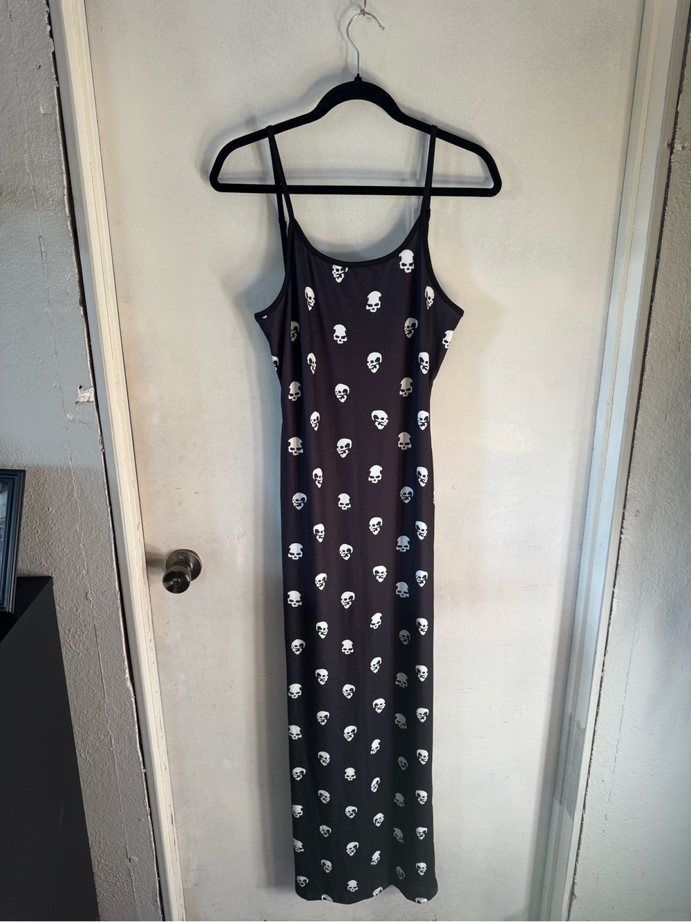 Source Unknown Black Maxi Slip Dress with White Skull Print